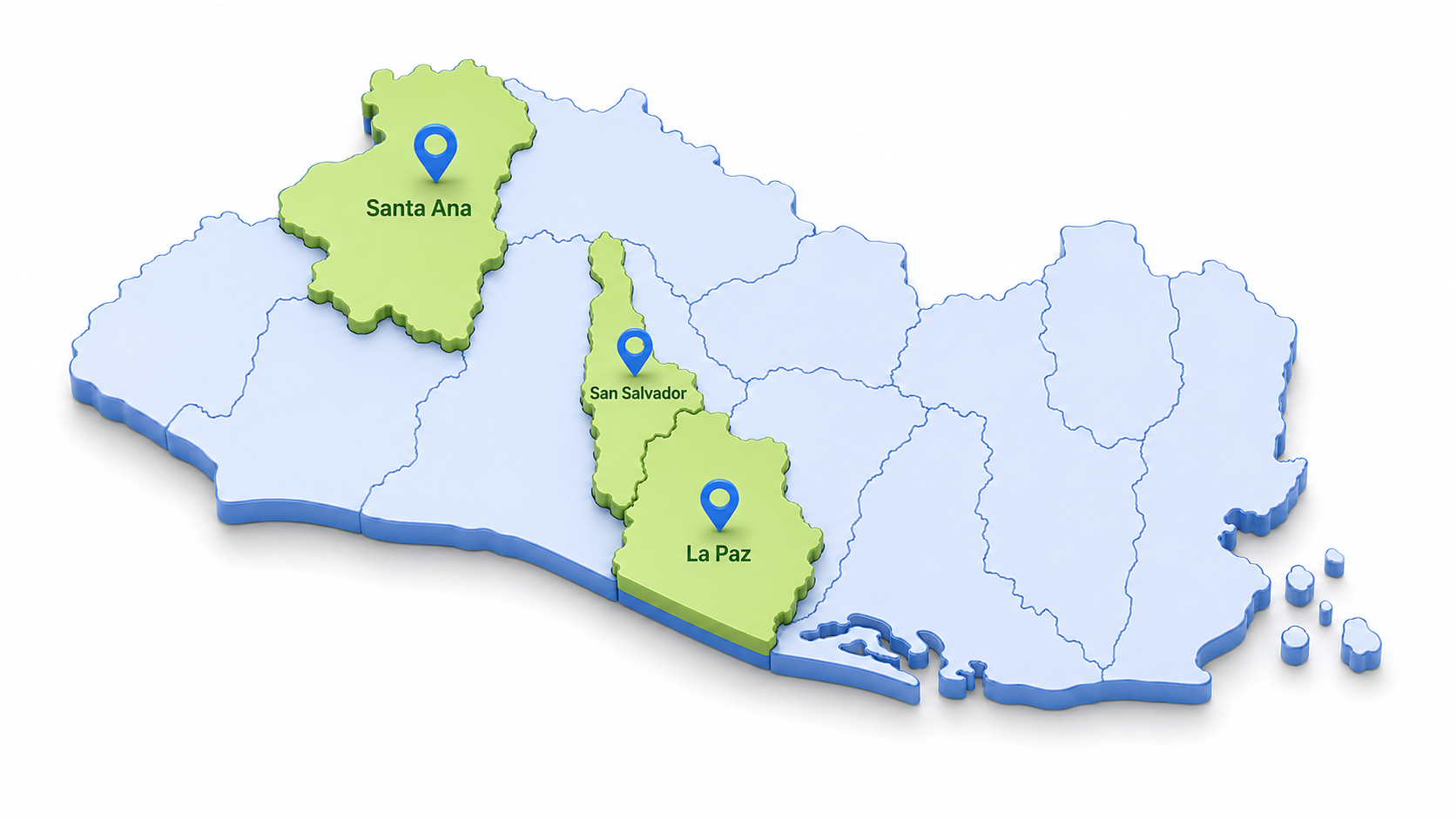 Mapa de cobertura en El Salvador: Santa Ana, San Salvador y La Paz